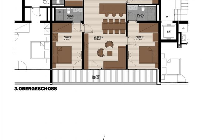 Wohnung in Zell am See - SR, Top 15 - Ap. 86m² mit 2 SZ, Balkon 14m²